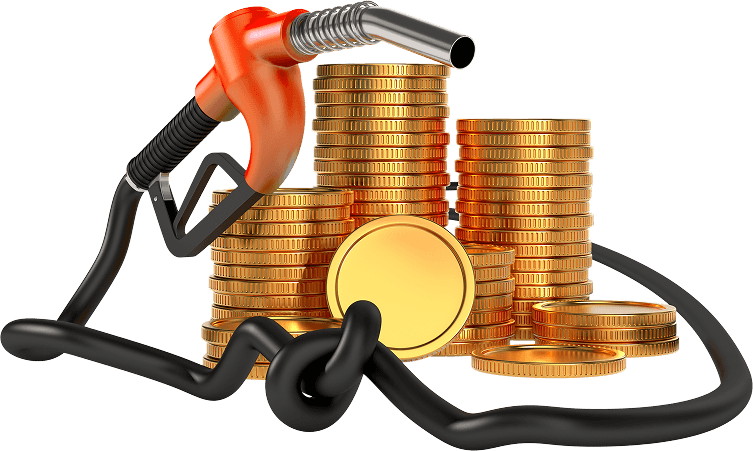 Bomba de gasolina e moedas